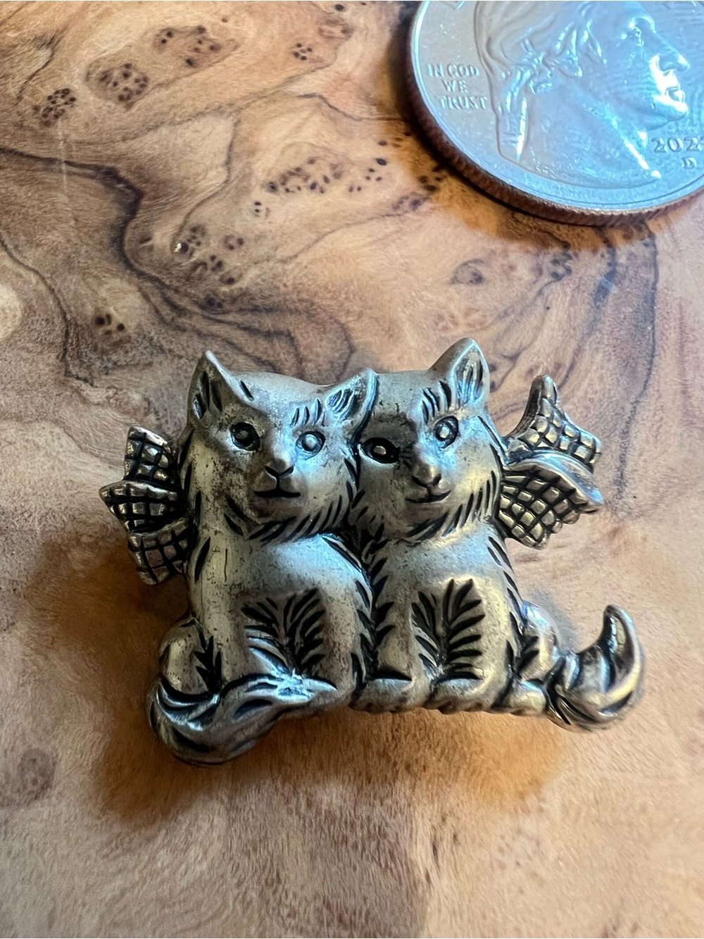 Sterling Silver Petite Double Cat Brooch Signed ‘ster’ Whimsical and Cute!